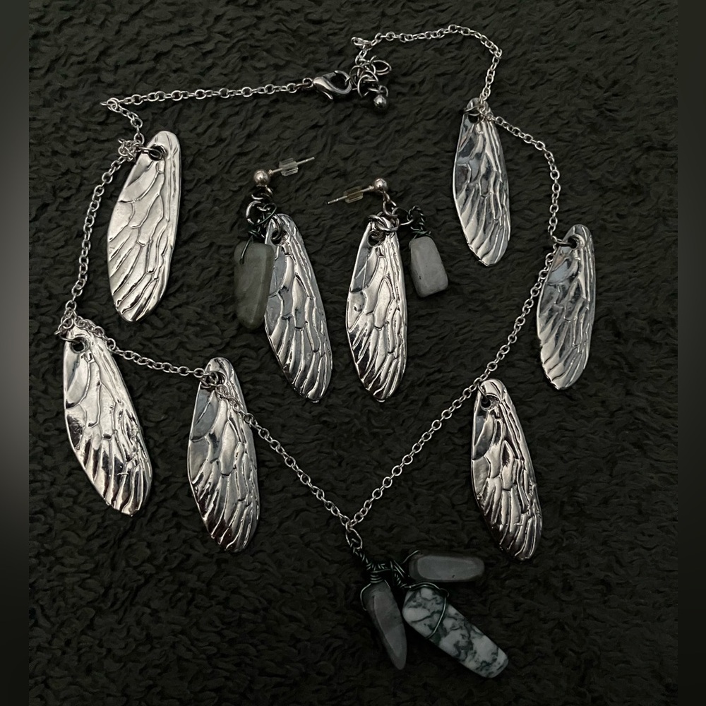 Silver Wing Necklace and Earring Set